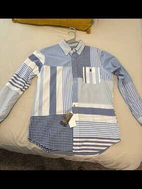 Ralph Lauren Patchwork Striped & Gingham Blue and White Button-Down Shirt